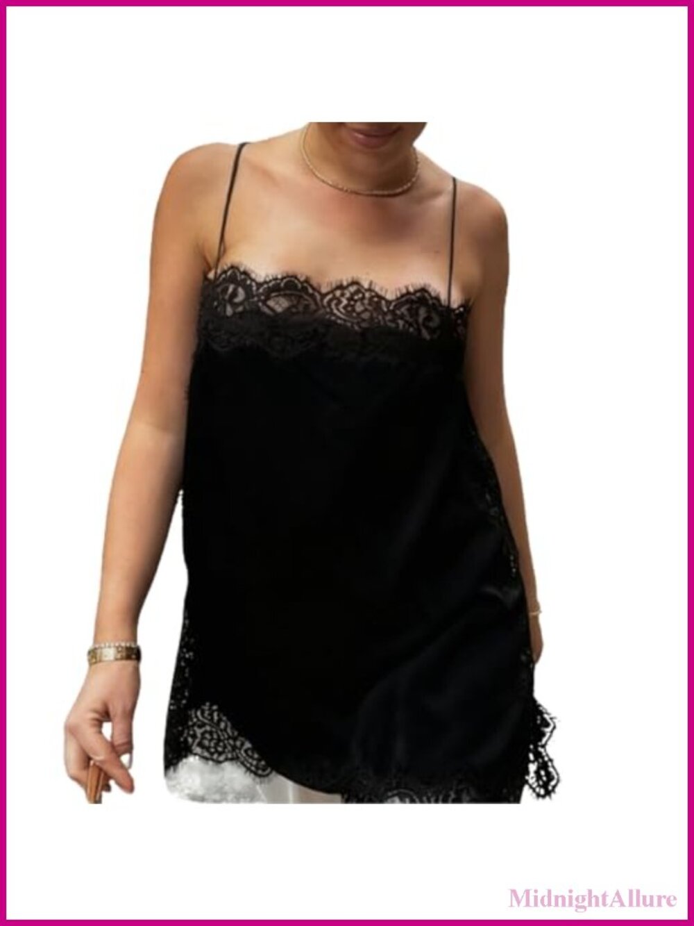 Womens Square Neck Satin Lace Trim Cami Top Spaghetti Strap Sleeveless Silk Tank